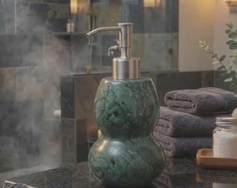 Grüner Marmor-Seifenspender | Lotionpumpe aus Naturstein, Sanduhr-Design, Badezimmerdekoration