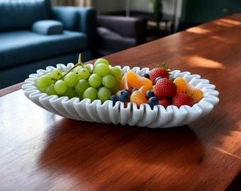 Handmade White Marble Fluted Bowl, Modern Home Decor
