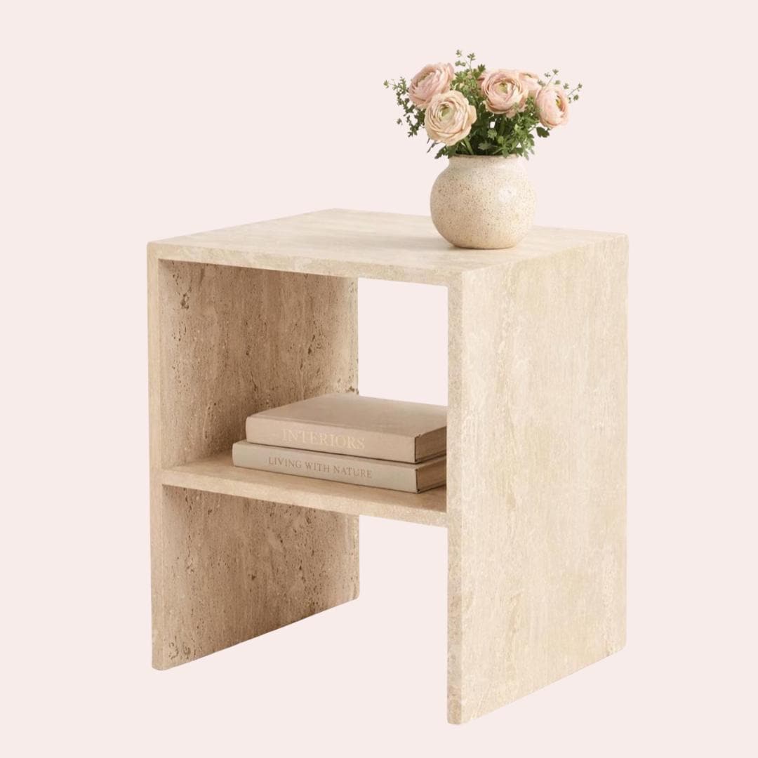 Contemporary Travertine Bedside Table | Natural Stone Nightstand With ...