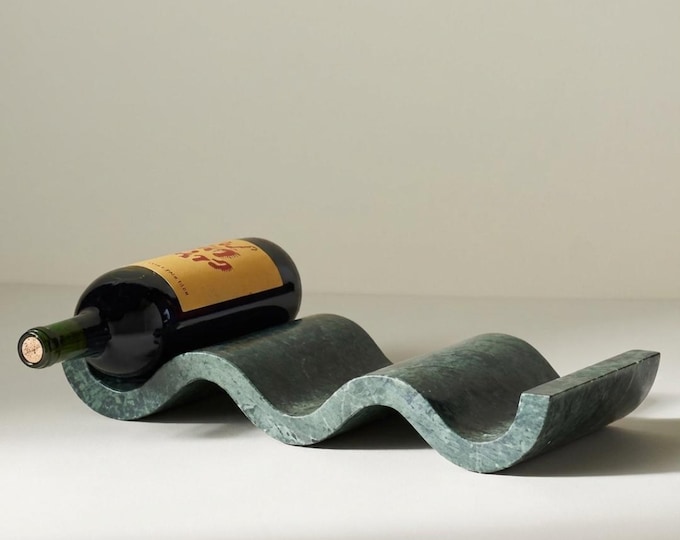 Featured listing image: Luxury Green Marble Wine Rack – Sculptural Stone Bottle Holder for Modern Interiors