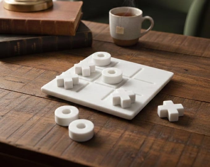 Featured listing image: Handmade Travertine Tic Tac Toe Game | Natural Stone Board, Coffee Table Decor Set