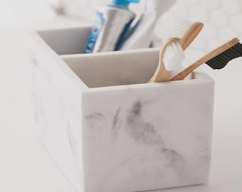 Premium Marmor Zahnbürsten- & Zahnpastahalter – Badezimmer-Organizer aus Naturstein für Waschtisch