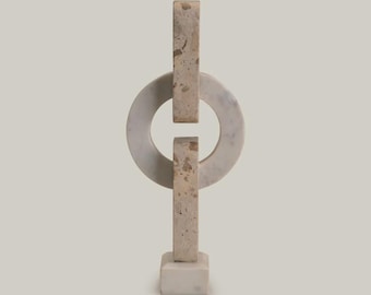 Luxury Cassius Beige & White Marble Decor Sculpture – Modern Minimalist Home Accent – Living Room Decor