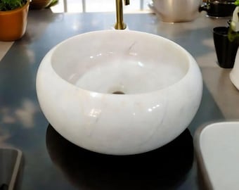 Lavabo redondo de mármol blanco, lavabo de piedra natural, decoración de lujo para el baño