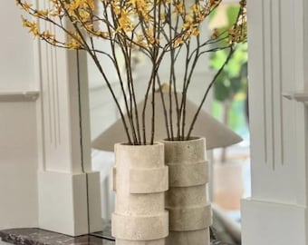 Handcrafted Travertine Stone Vase – Modern Layered Design