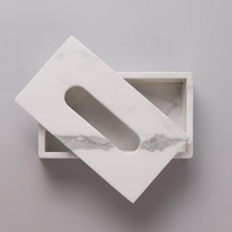 Handcrafted Statuario Marble Tissue Box - Thumbnail 4
