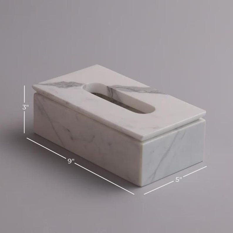 Handcrafted Statuario Marble Tissue Box - Thumbnail 2