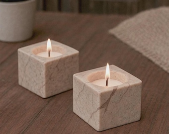 Marble Soapstone Tea Light Holder Set, Square Stone Candle Holder, Minimalist Decor