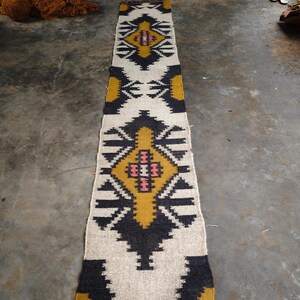 Handwoven Wool Kilim Runner, Tribal Boho Hallway Stair Carpet (4x18)