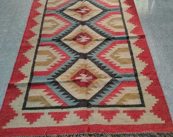Alfombra Kilim de lana hecha a mano: Dhurrie tradicional india
