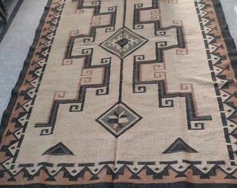 Handwoven Jute Kilim Runner | Geometric Tribal Boho Carpet, Southwestern Hallway Decor