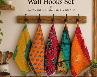 Handmade Cotton Kantha mix Assorated Dish Towels, Reversible Kitchen Towels, Eco Friendly Tea Towel Set of 5 pcs