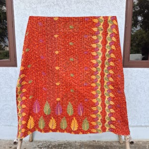 Handmade Kantha Quilt Bedspread, Reversible Cotton Blanket, Vintage Indian Patchwork Throw, Boho Home Decor 55x85