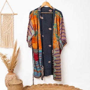 Vintage Silk Kimono Robe for Women ,Japanese Floral Kimono ,Bridal Robe,Boho Loungewear ,Luxury Satin Dressing Gown