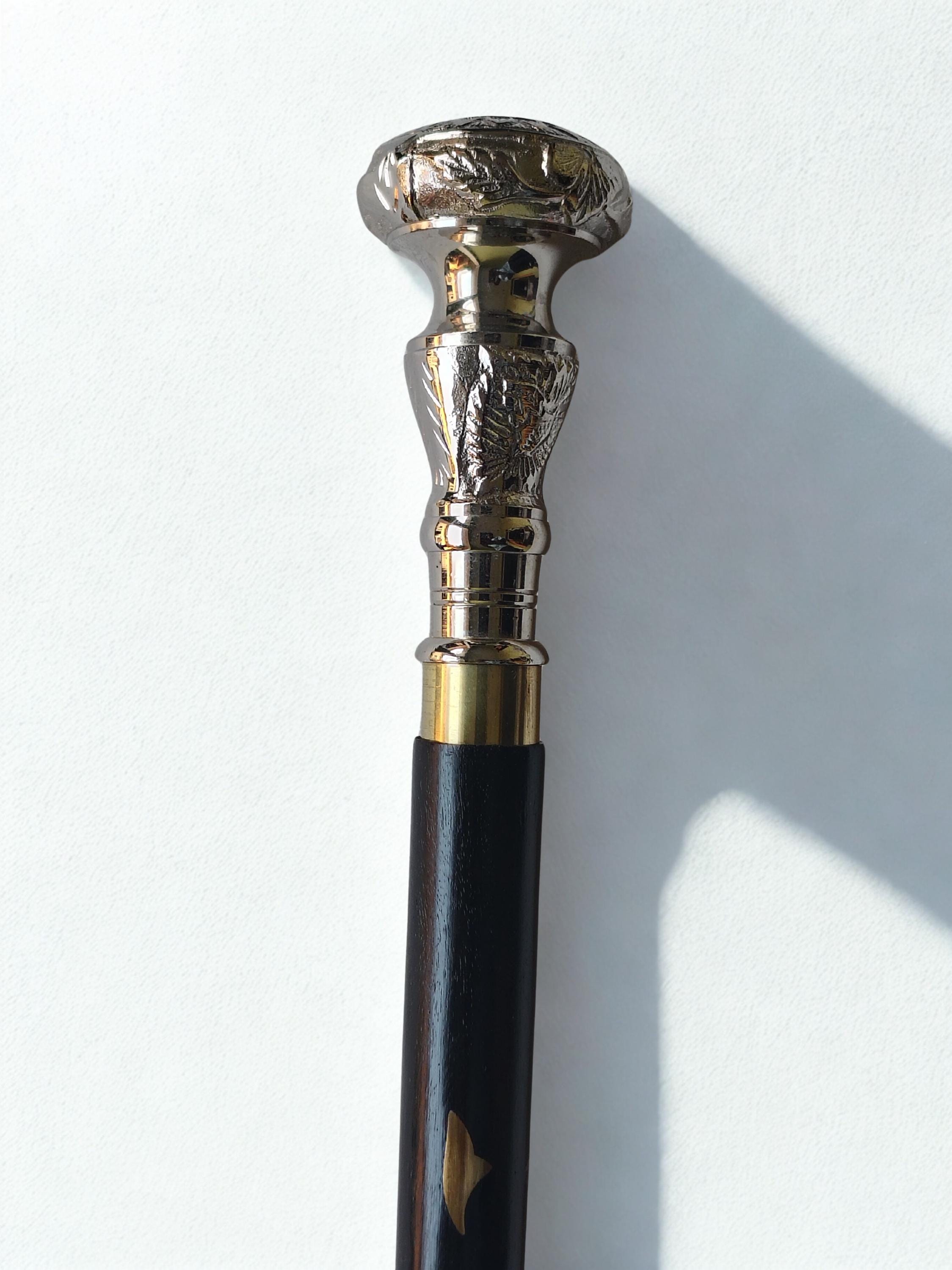 Vintage 2 Tier Brass Handle Walking Stick: Nautical Brass Inlay Wooden ...