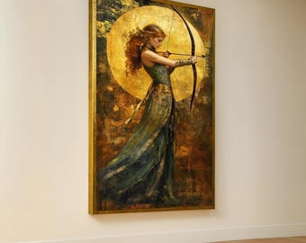 Warrior Woman Archery Canvas Art: Mythical Archer, Golden Halo