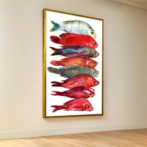 Colorful Tropical Fish Canvas Wall Art, Marine Life Painting, Ocean Sea Creature Decor, Vibrant Fish Illustration, Coastal Home Decoration
