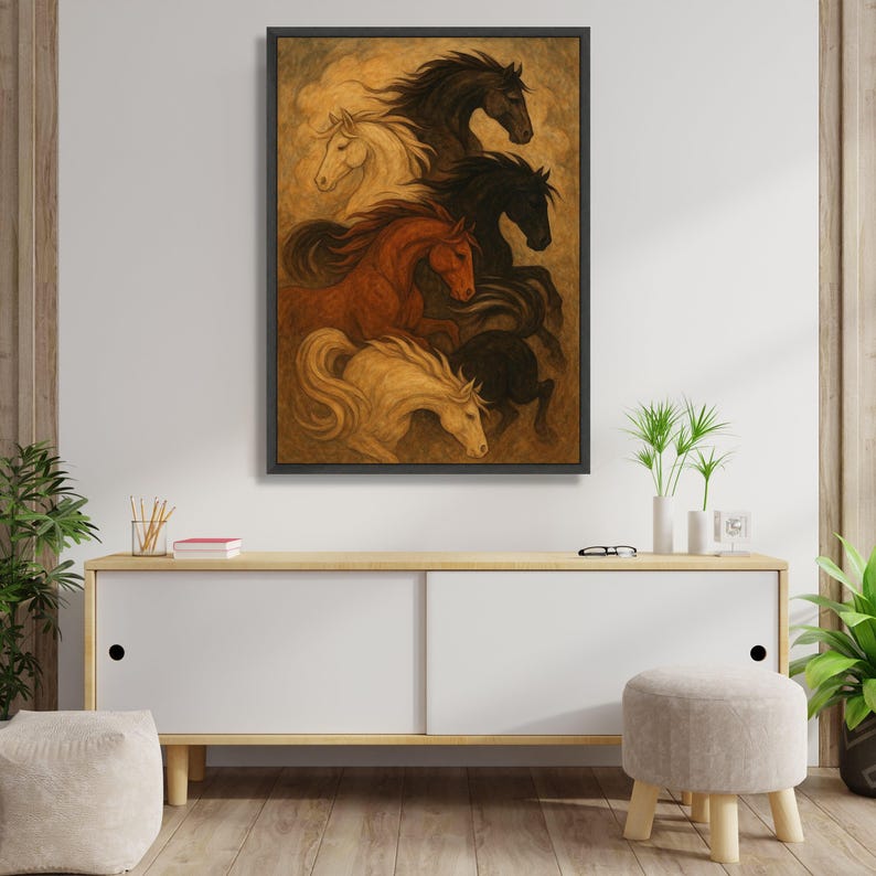 Lienzo de caballos al galope: decoración rústica ecuestre para el hogar imagen 3