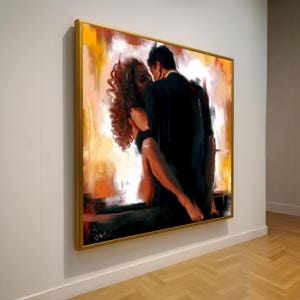 Romantic Embrace Canvas Art: Couple&#39;s Dance, Modern Relationship Decor