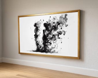 Dark Abstract Couple Canvas, Skeleton and Woman Art, Monochrome Wall Decor, Gothic Canvas Painting, Contemporary Home Decoration
