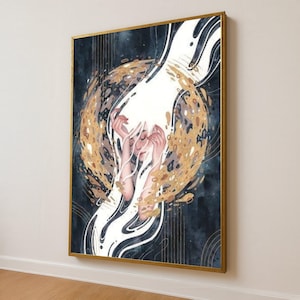 Dreamy Woman Abstract Art, Surreal Canvas Wall Art, Ethereal Female Portrait, Modern Home Decor, Flowing Gold Accents, Artistic Expression