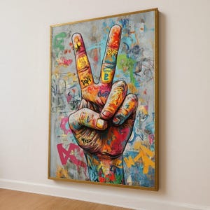 Graffiti Peace Sign Canvas Art: Urban Street Style Wall Decor