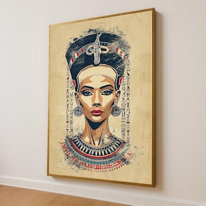 Ancient Egyptian Queen Canvas, Nefertiti Portrait Wall Art, Pharaoh Decorative Print, Vintage Egyptian Canvas, Home Decor Artwork