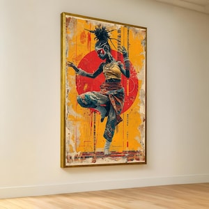 Tribal Dance Pose Canvas Wall Art, African Culture Painting, Ethnic Modern Art Print, Bold Colorful Wall Decor, Home Accent Canvas