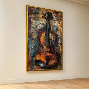 Vintage Violin Canvas Art, Musical Instrument Wall Decor, Rustic Music Sheet Background, Classical Music Canvas, Home Music Room Decoration