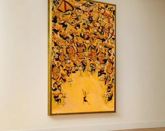 Vibrant Orchestra Scene Canvas, Musical Instruments Wall Art, Conductor and Musicians Painting, Abstract Music Theme Canvas, Home Decor