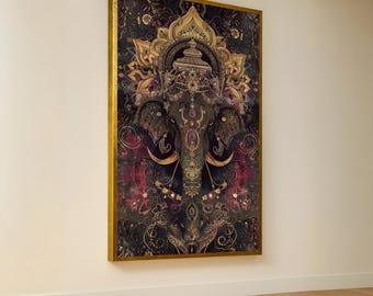 Elefant Mandala Leinwand Wandkunst: Kunstvolles indisches Boho Dekor