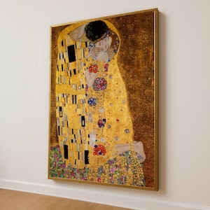The Kiss by Gustav Klimt Canvas Wall Art, Romantic Golden Embrace, Art Nouveau Love Painting, Decorative Home Decor, Ready to Hang Canvas