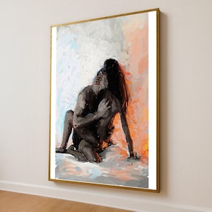 Passionate Embrace Canvas, Romantic Couple Wall Art, Sensual Abstract Painting, Intimate Love Scene, Modern Bedroom Decor Canvas