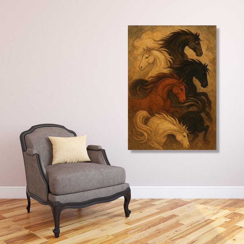Lienzo de caballos al galope: decoración rústica ecuestre para el hogar imagen 6