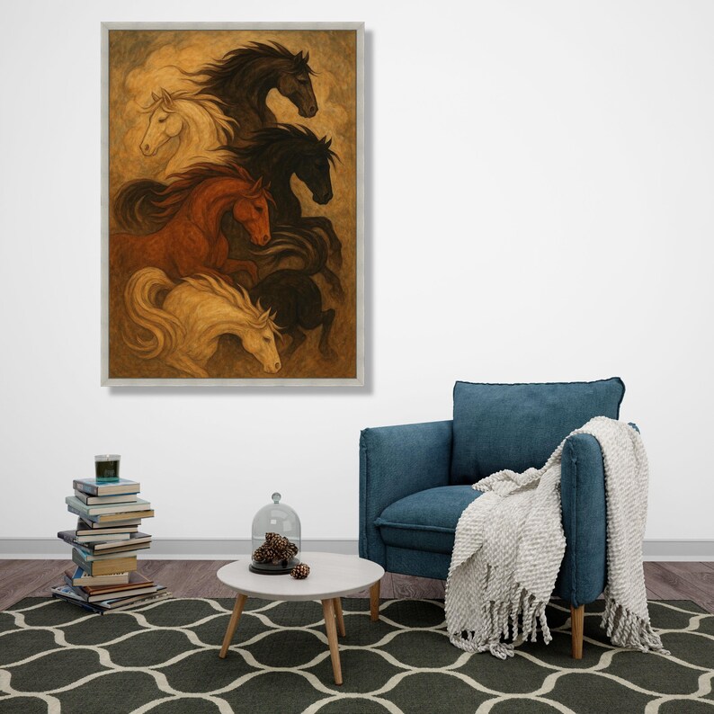 Lienzo de caballos al galope: decoración rústica ecuestre para el hogar imagen 4
