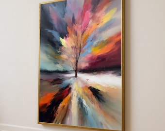 Vibrant Abstract Tree Canvas Art: Modern Colorful Landscape Painting