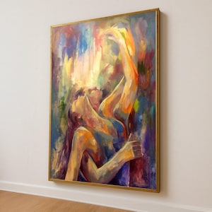 Umarmung Leidenschaft Abstrakte Leinwand, Romantische Paar Wandkunst, Bunte expressionistische Malerei, Intime Wohnkultur Leinwand