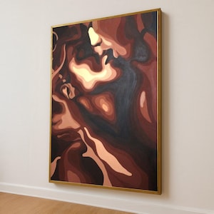 Abstract Couple Embrace Canvas Art: Brown Tones Romantic Painting