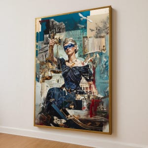 Lady Justice Painting Canvas, Blindfolded Woman with Scales, Legal Theme Wall Art, Justice Symbol Print, Courtroom Decor Canvas