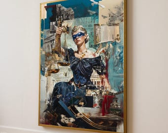 Lady Justice Canvas Art: Blindfolded Woman with Scales, Legal Decor