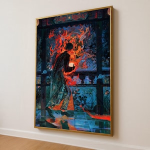 Fiery Dragon Encounter, Mystical Magic Canvas, Fantasy Wall Art, Mythical Creature Painting, Enchanted Scene Canvas, Home Decor Art