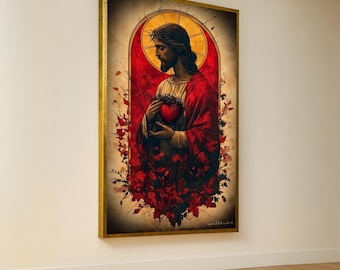 Sacred Heart of Jesus Canvas Art: Religious Christian Home Decor
