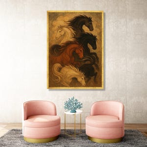 Lienzo de caballos al galope: decoración rústica ecuestre para el hogar imagen 2