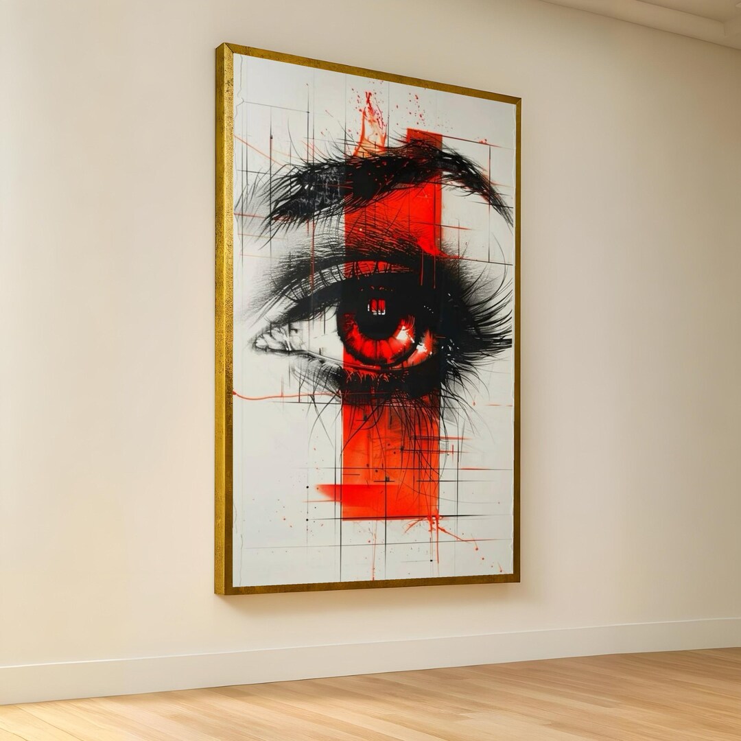 Abstract Red Eye Canvas Art: Modern Graphic Portrait, Bold Eyelash ...