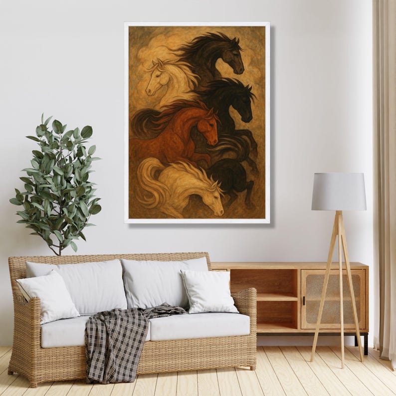 Lienzo de caballos al galope: decoración rústica ecuestre para el hogar imagen 5