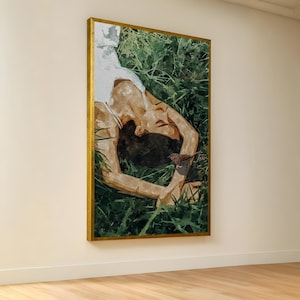 Tranquil Woman Relaxing in Nature Canvas, Bird and Greenery Wall Art, Peaceful Outdoor Scene, Nature Home Decor Canvas