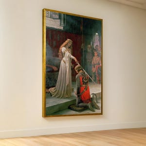 Medieval Knight Knighthood Ceremony Canvas, Lady Bestowing Sword Art, Royal Court Wall Decor, Historic Chivalry Canvas, Renaissance Home
