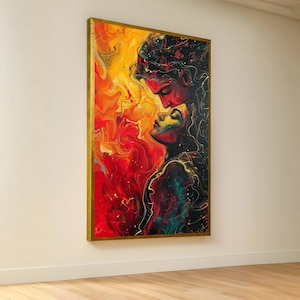 Abstrakte Paar Umarmung Leinwand Wandkunst, Romantische Liebhaber Malerei, Moderne expressionistische Leinwand, Bunte Liebe Kunst, Wohnkultur, fertig zum Aufhängen