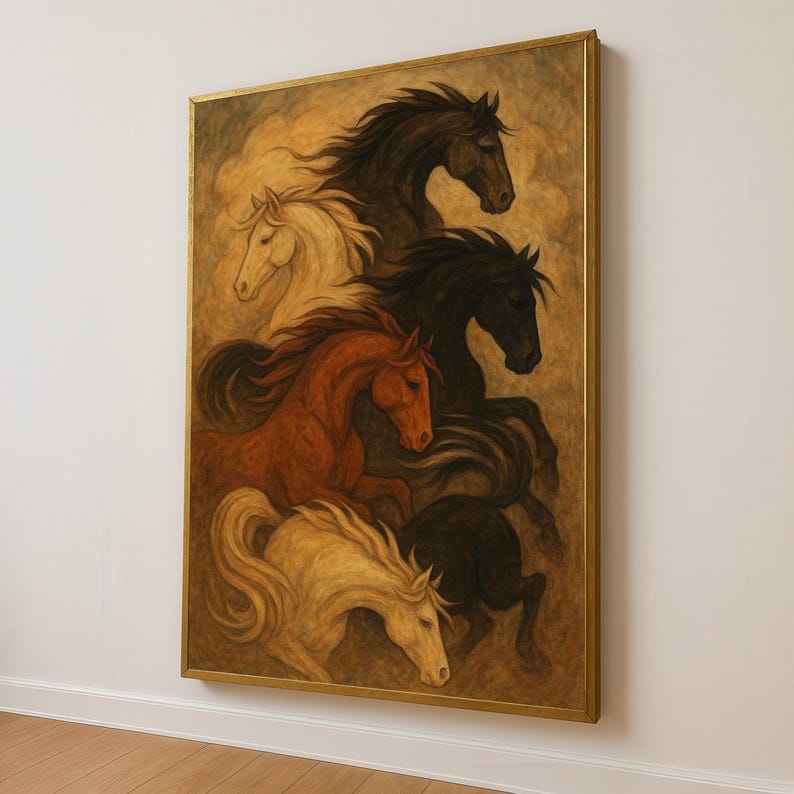 Lienzo de caballos al galope: decoración rústica ecuestre para el hogar imagen 1