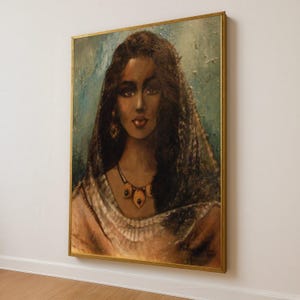 Elegant Woman Portrait Canvas, Ethnic Beauty Wall Art, Vintage Style Canvas Painting, Home Decor Accent, Ready to Hang Artwork